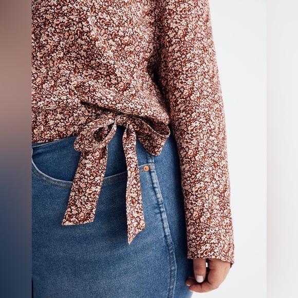 NWOT Madewell Tie-Front wrap top cottage garden ditsy floral earthtone neutral - Picture 5 of 11